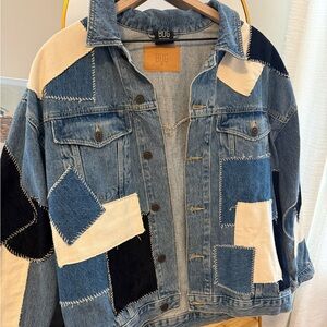 BDG Blue Denim Jacket with Tan Accents